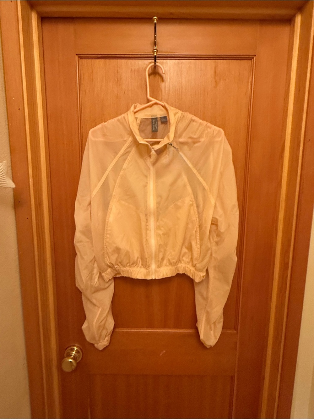 Sweaty Betty Sheer Cropped Running Jacket Ruched Sleeves Pale Pink Medium